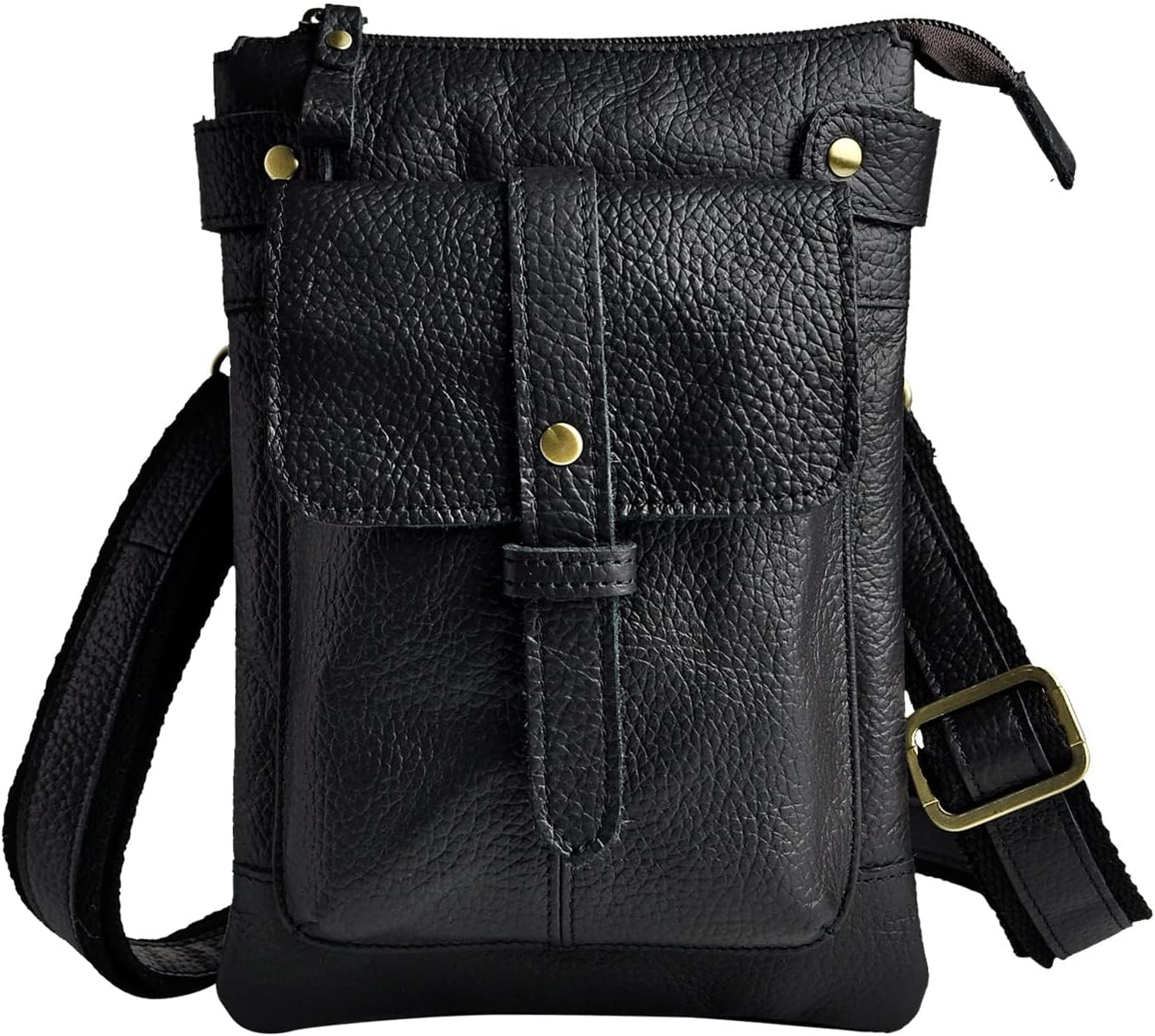 Men's Genuine Leather Small Messenger Shoulder Satchel - Adjustable Waist Bag