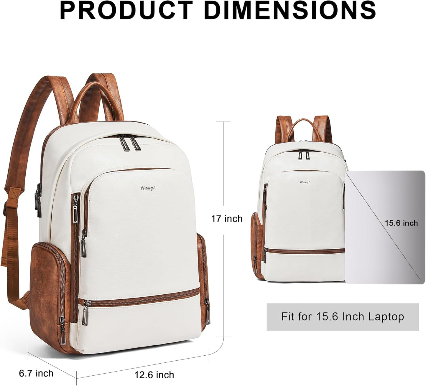 Computer Backpack for Women Soft Leather Back pack with 15.6 inch Laptop Compartment, Designer Ladies Travel Backpack, Beige