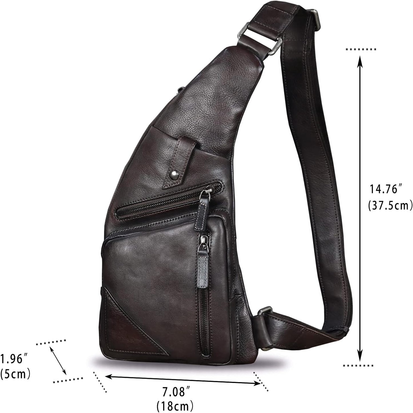 Genuine Leather Sling Bag for Men Vintage Handmade Crossbody Daypack Hiking Backpack Retro Crossbody Shoulder Bags (DarkCoffee)