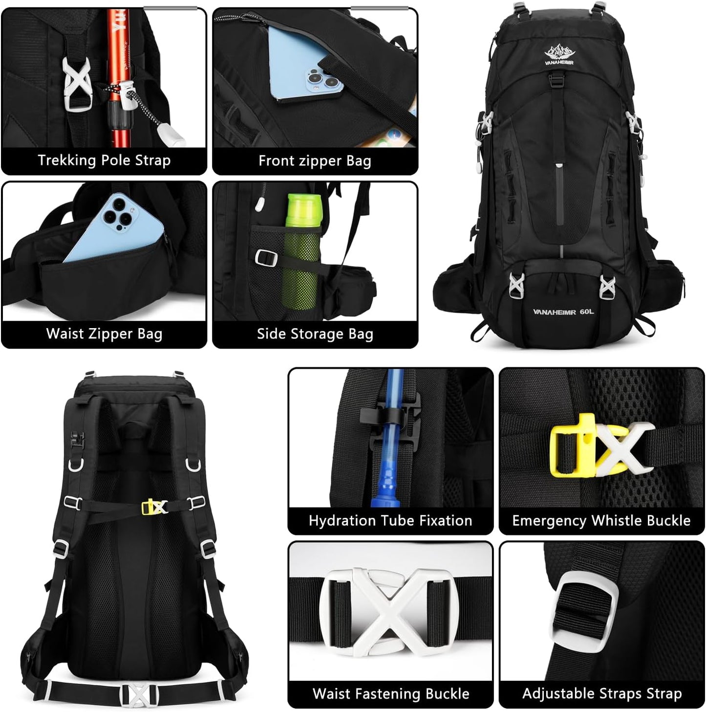 Esup 50L Hiking Backpack Men Camping Backpack with rain cover 45l+5l Lightweight Backpacking Backpack Travel Backpack