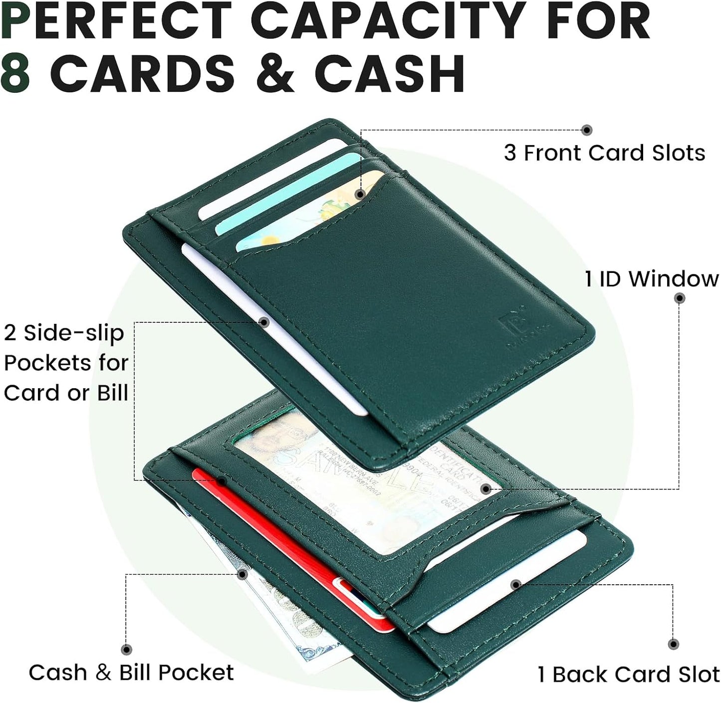 Pomelo Best Top Grain Genuine Leather Wallet for Men and Women, Slim Minimalist Front Pocket RFID