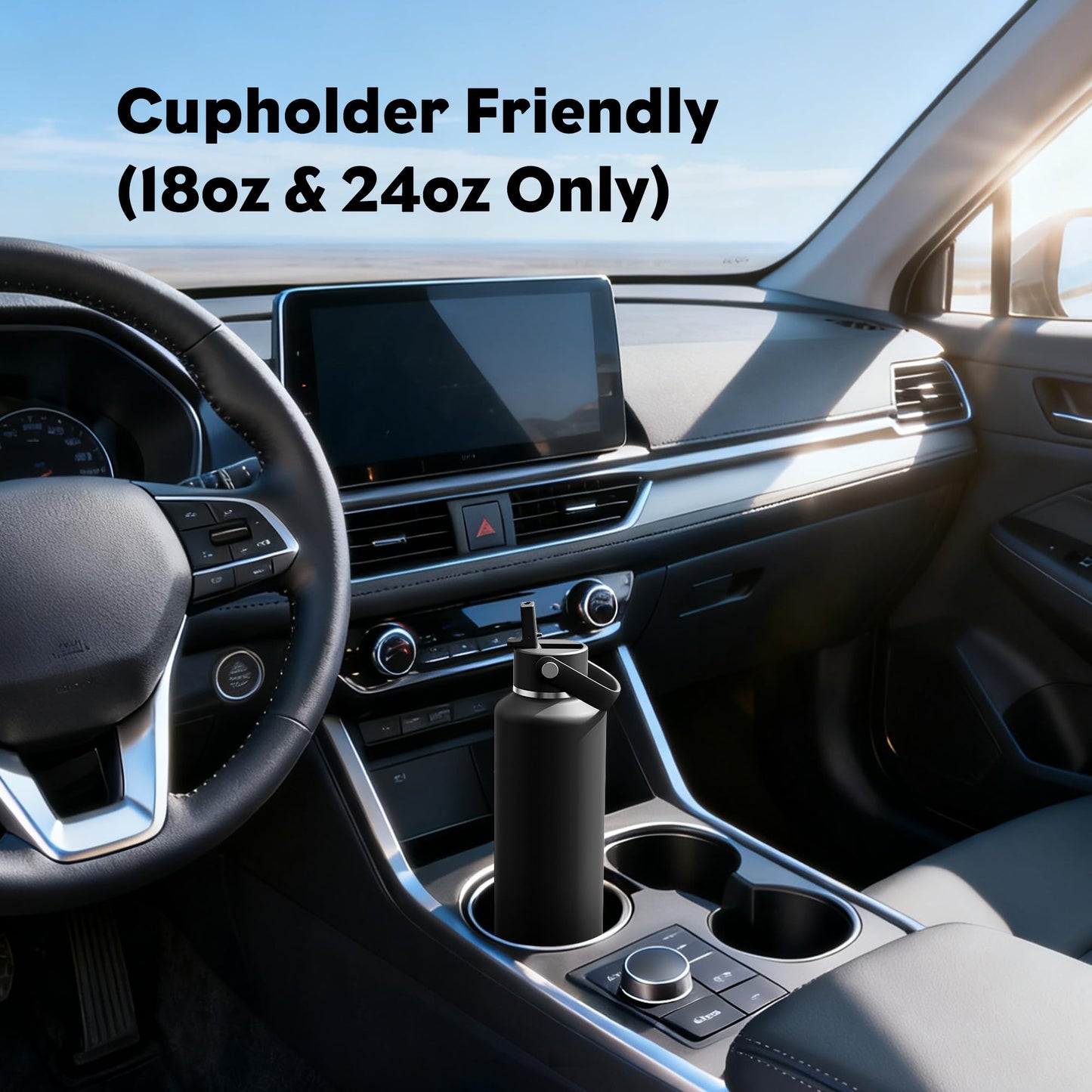 POWCAN 24 oz Slim Insulated Water Bottle with Straw: Leakproof, Keep Cold 24H, Cupholder Friendly