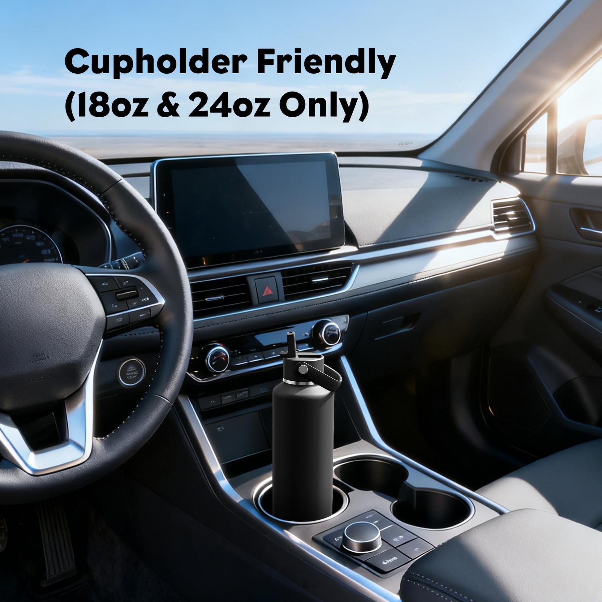 POWCAN 24 oz Slim Insulated Water Bottle with Straw: Leakproof, Keep Cold 24H, Cupholder Friendly