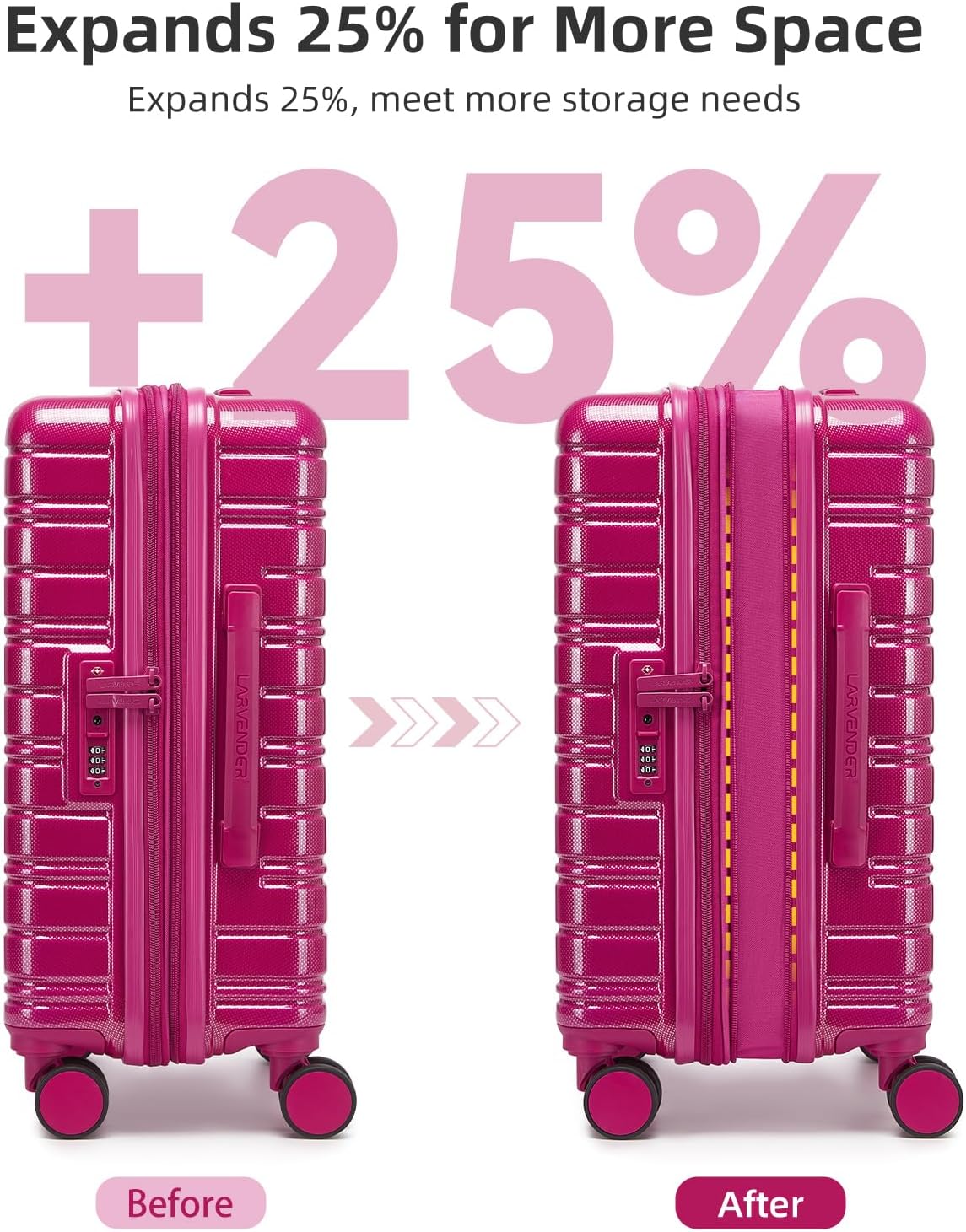 LARVENDER Carry On Luggage 22x14x9 Airline Approved, 20 Inch Expandable PC+ABS Hardside Suitcase Carry On Luggage with Spinner Wheels TSA Lock for Women Men (Very Berry)