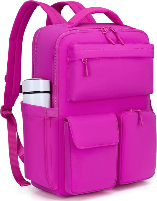 FODOKO Backpack for Work, Casual Backpack for Women Men Daypack Backpack for Travel College Bookbag Separate Compartment for 15.6 Inch Notebook Fuchsia