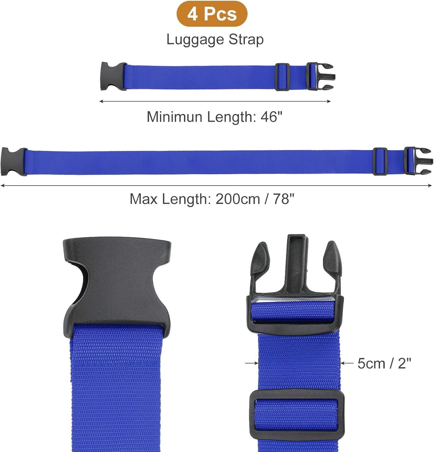MECCANIXITY Luggage Straps with Quick-Release Buckle Adjustable Suitcase Belt Strap for Suitcase Briefcase Backpack Travel, Dark Blue, Pack of 4