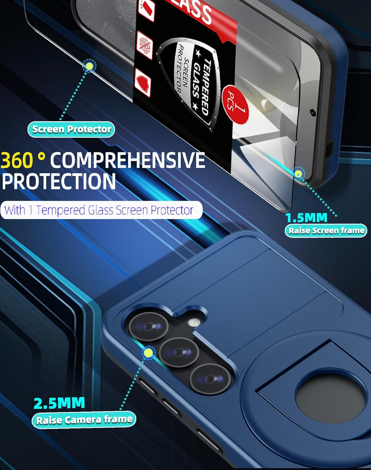 for Samsung Galaxy S24 Plus Case Magnetic Compatible with MagSafe Wireless Charging,with Screen Protector,for S24+Plus Case with Stand Ring,Anti-Scratch Shockproof Heavy Duty Protection Blue
