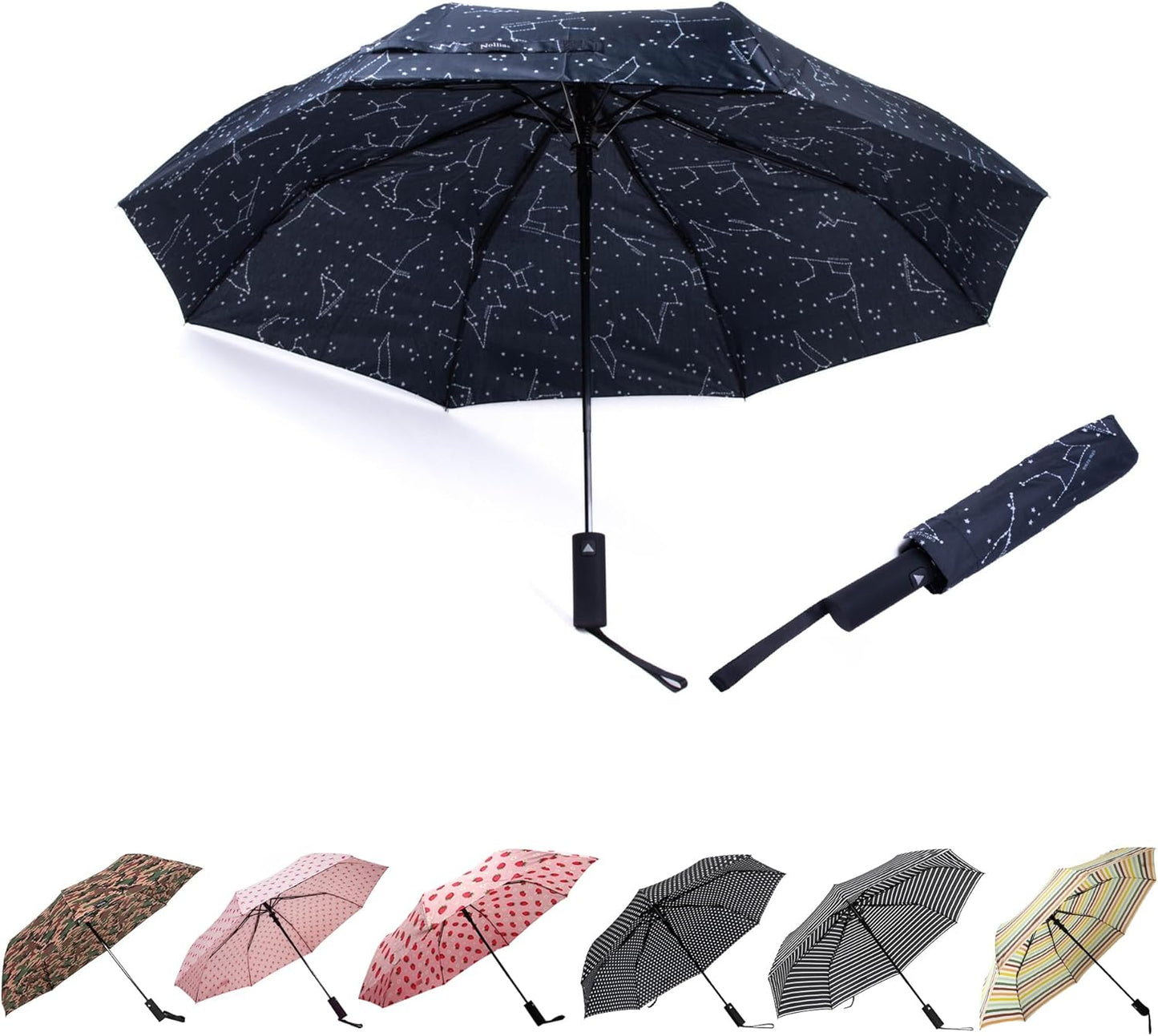 Nollia Windproof Automatic Travel Umbrella, Compact Portable with Reinforced Ribs for Sun & Rain