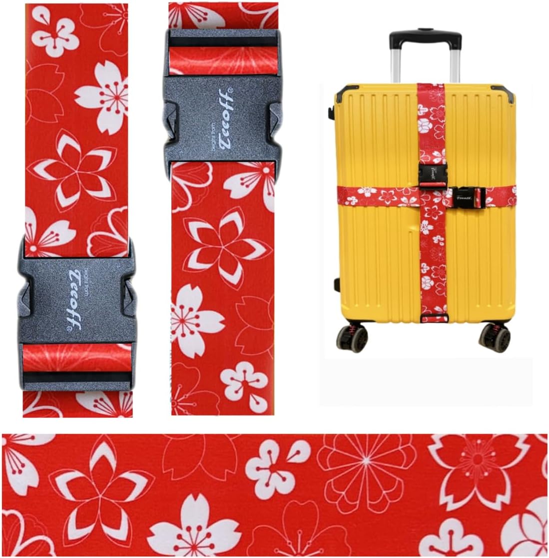 Teeoff Luggage Straps Suitcase Belts Travel Bag Accessories Adjustable 220CM (Sakura Orange - 2 Pack)
