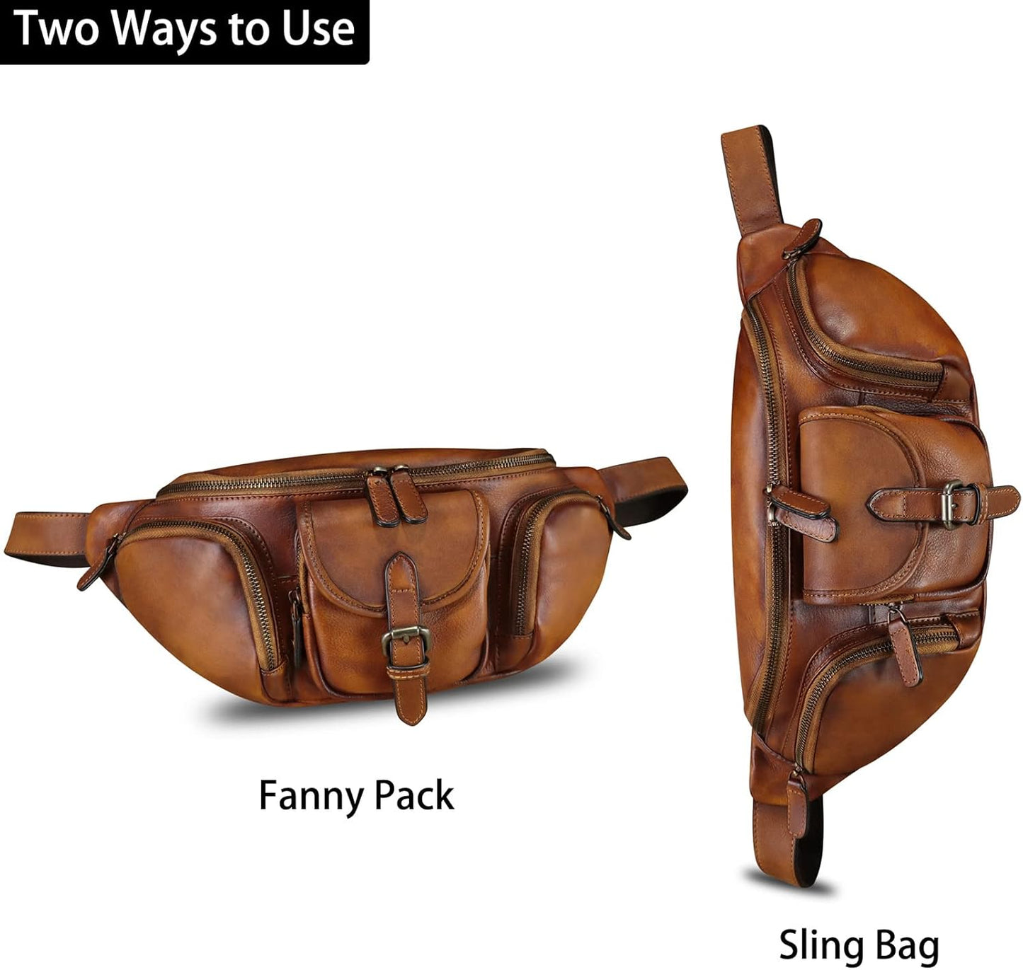 Genuine Leather Fanny Pack for Men and Women Real Leather Sling Bag Crossbody Bag Fashion Waist Bag Chest Purse (Brown)