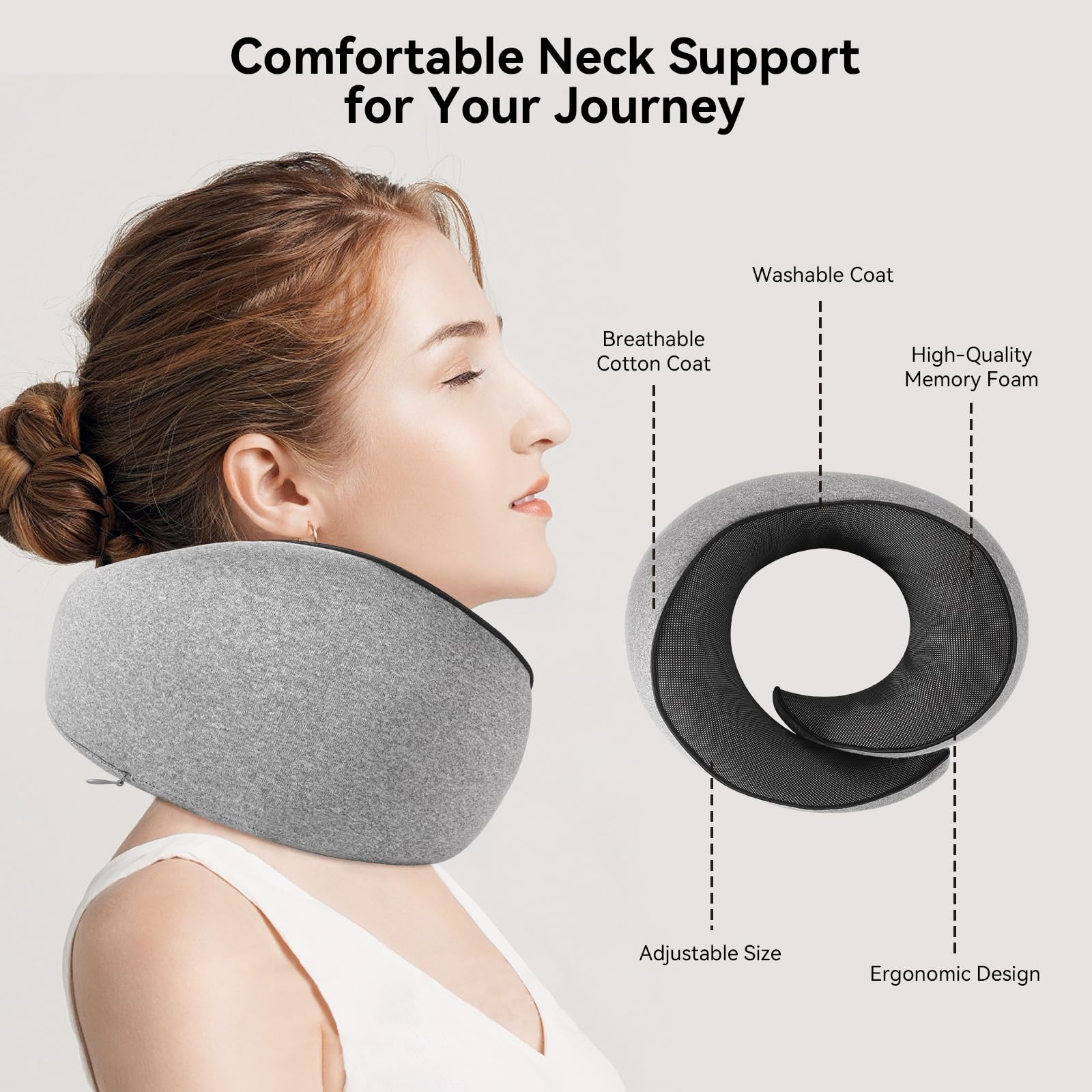 Travel Pillow, Memory Foam Neck Pillow with Ergonomic 360° Support, Travel Neck Pillow for
