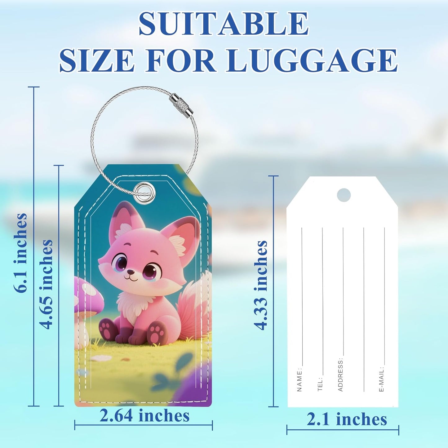 Luggage Tag, Luggage Tags for Suitcases, Cute Personalized Bag Tags for Backpacks Handbag School Instrument with Name ID Label Travel Essentials, Unique Fun Baggage Tags 2 Pack, Pink Fox