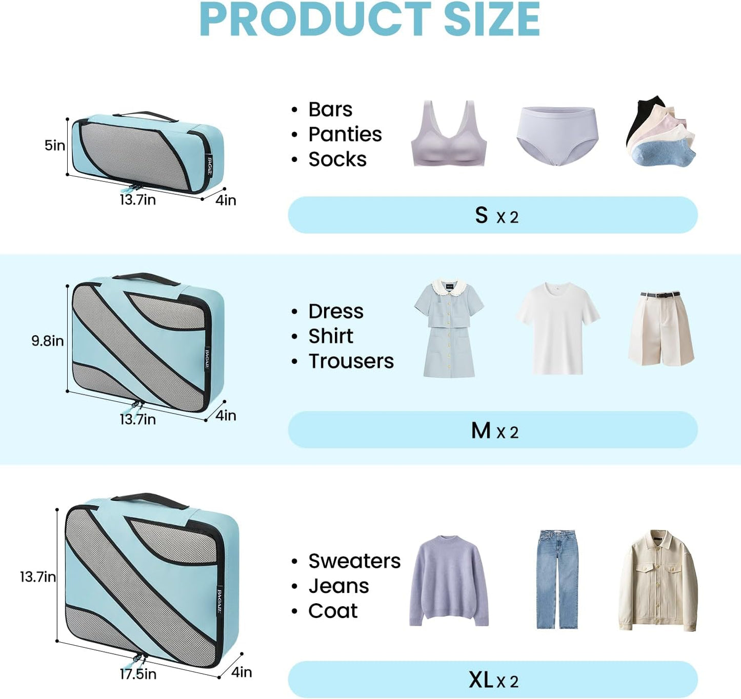 BAGAIL 6 Set Packing Cubes,Travel Luggage Packing Organizers