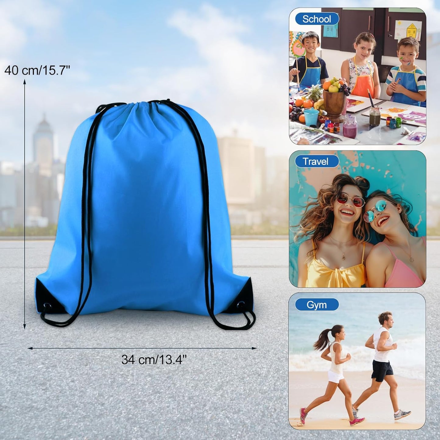 KUUQA 25Pcs Drawstring Backpack Bags Bulk Light Blue Drawstring Bag Foldable Gym Bag Sport Cinch