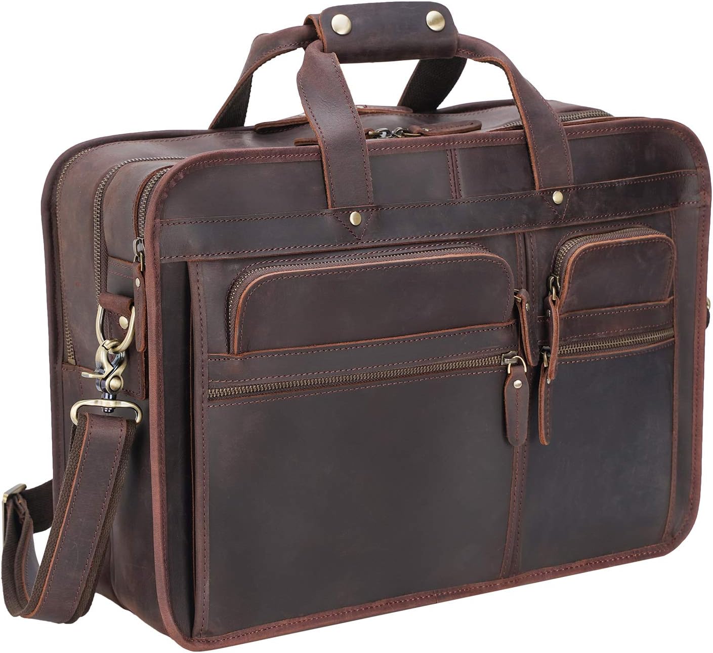 Men's Full Grain Leather Briefcase Large 17 Inch Business Travel Laptop Messenger Bag Tote with YKK