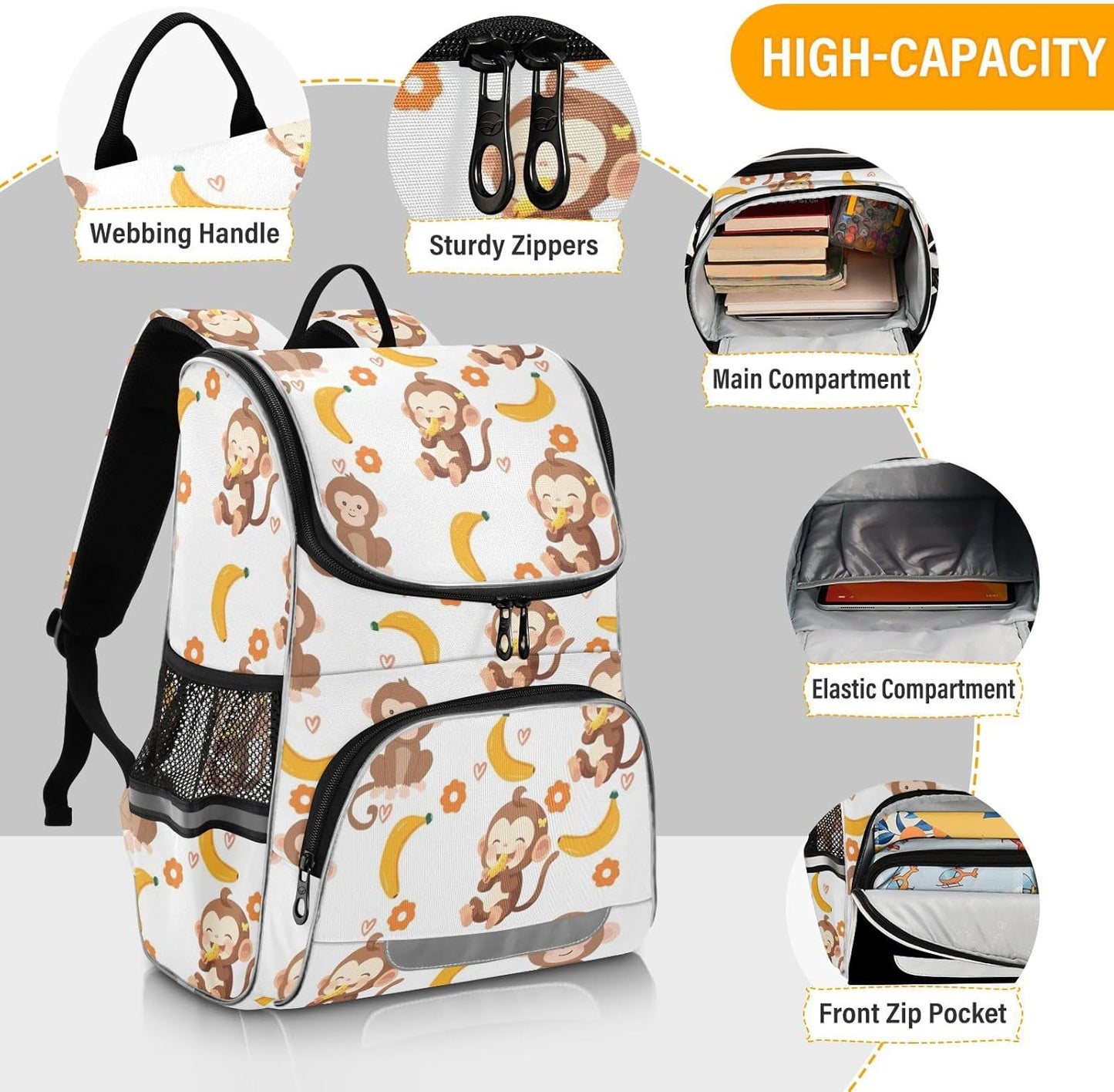 Monkey Love Banana Cute Backpack For Girls Kids Backpack Boys Teen School Bag Bookbag Travel