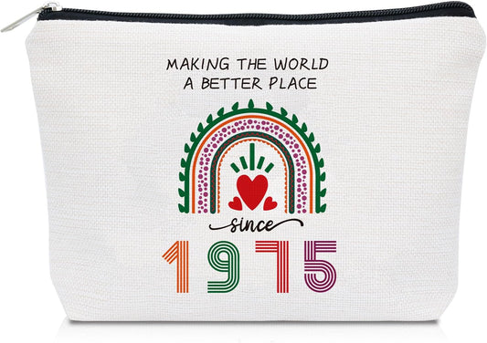 50th Birthday Gifts for Her, Making the World a Better Place Since 1975 Birthday Gifts for Women, Makeup Pouch Gifts for 50 Year Old Woman Mom Sister Wife Friend Parents, Cosmetic Bag for Anniversary