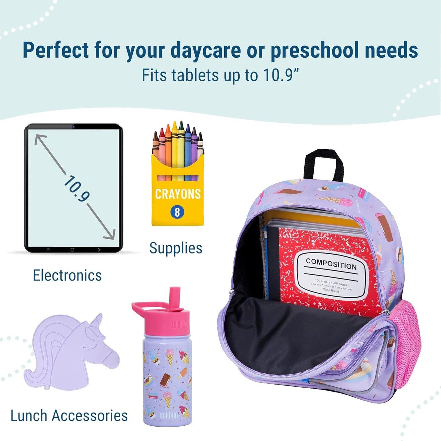 Wildkin 12-inch Kids Backpack – Padded, Adjustable, Ideal for Daycare & Travel - Sweet Dreams