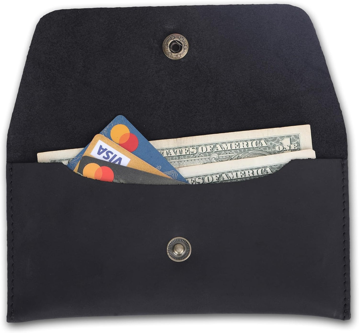 The Antiq Leather Currency Pouch Dollar Bills Organiser Handmade Travel Wallet Utility Money Pouch Cash Currency Envelope- Black