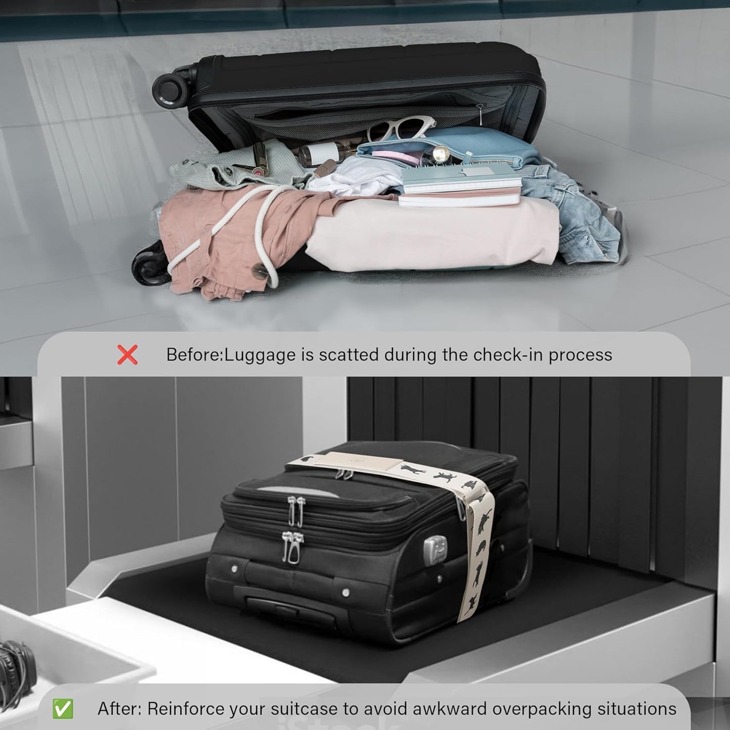Luggage Straps for Suitcases,Adjustable Luggage Elastic Belt, Travel Essentials for