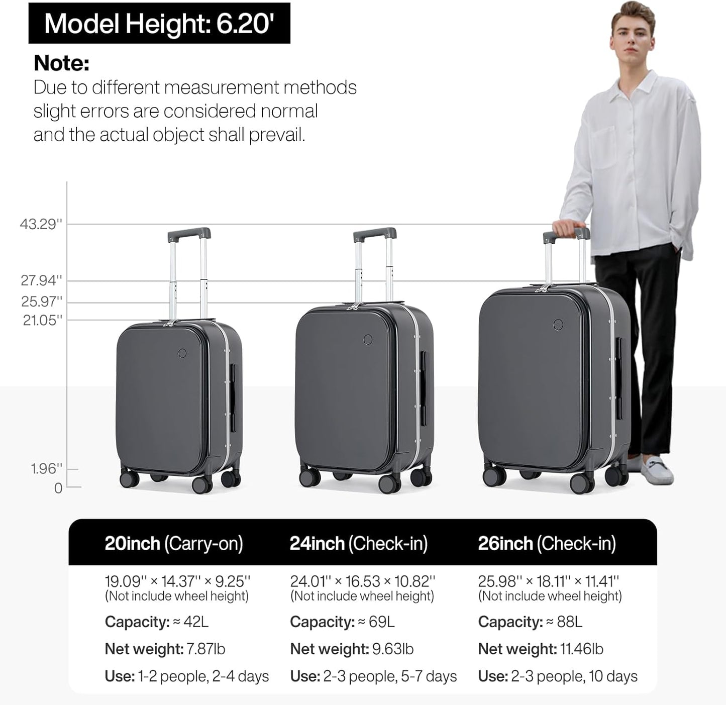 mixi 20 Inch Carry On Luggage 22x14x9 Airline Approved PC Hard Shell Suitcase Top Opening Aluminum