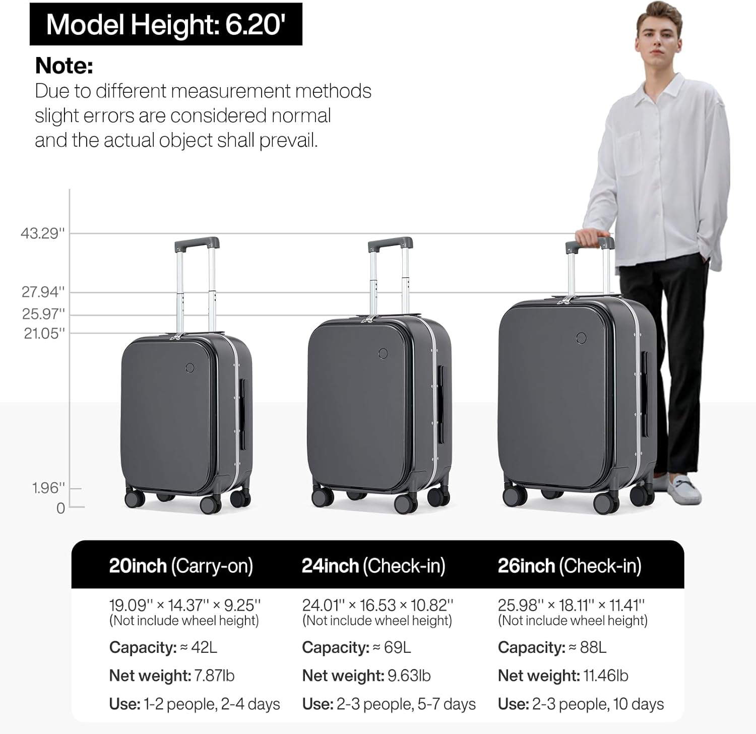 mixi 20 Inch Carry On Luggage 22x14x9 Airline Approved PC Hard Shell Suitcase Top Opening Aluminum