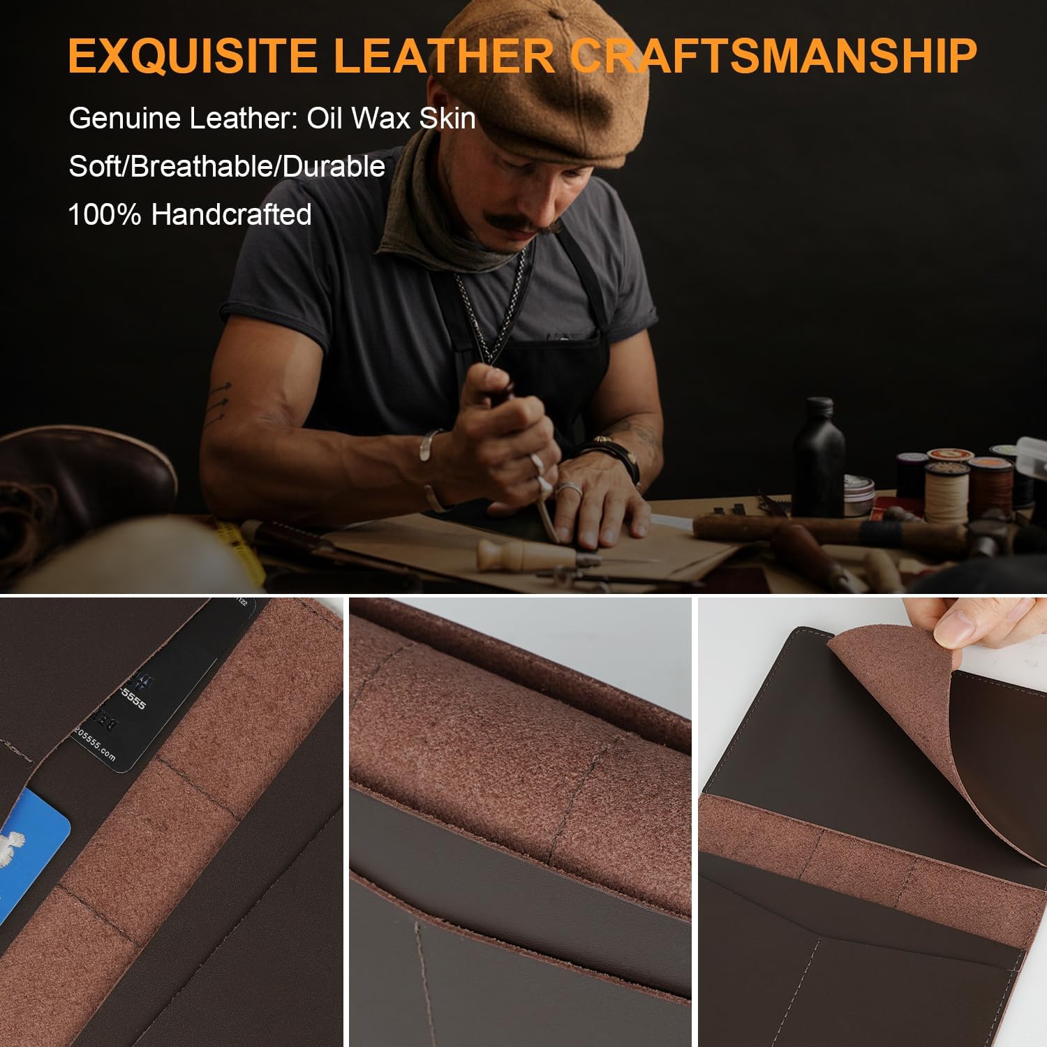 Genuine Leather Passport Holder for Travel Passport Covers with AirTag Slot Passport Wallets for