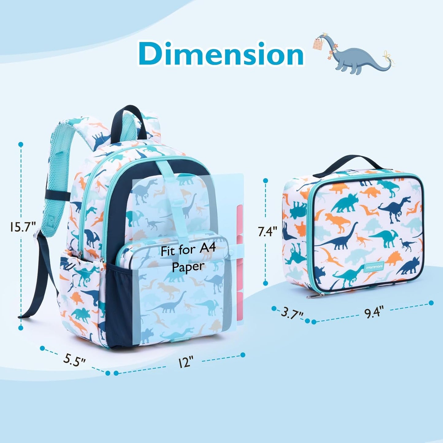 mommore Kids Backpack for Boys Girls Preschool Kindergarten Backpacks Lightweight Elementary School Bookbag with Lunch Box
