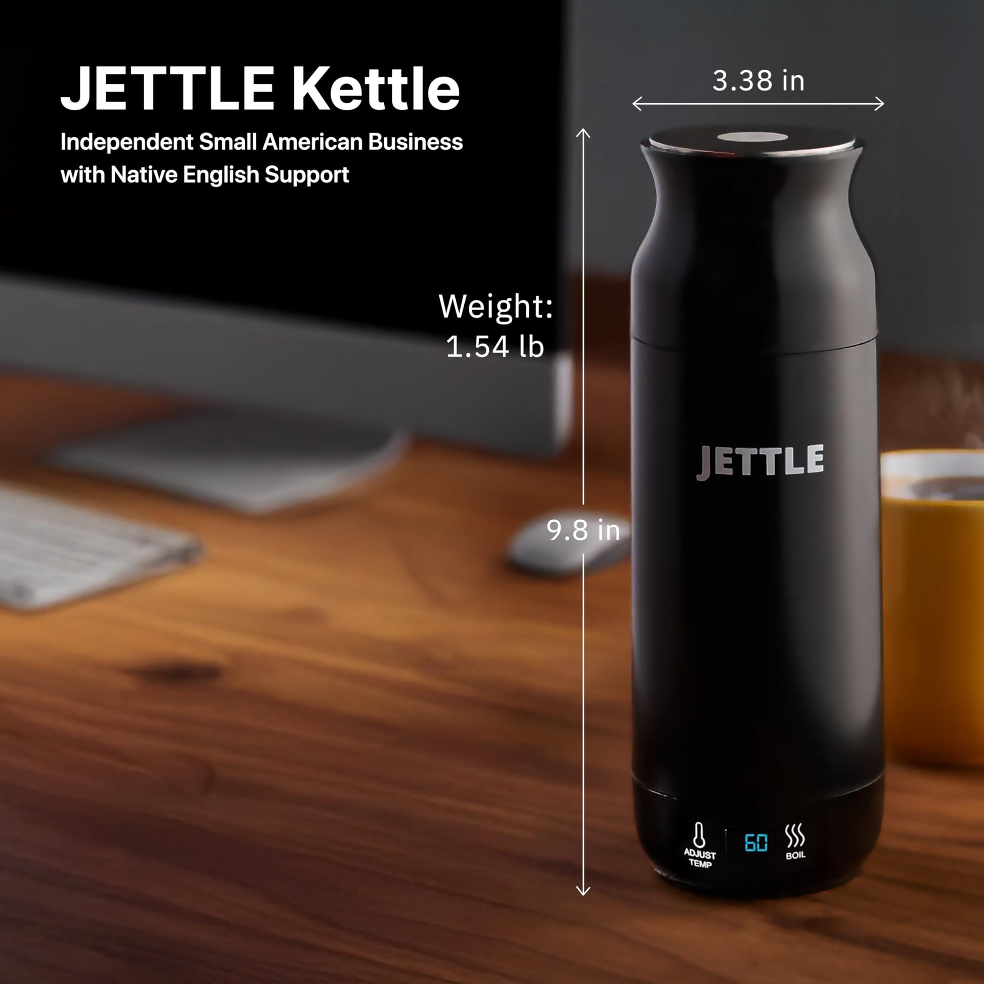 Jettle Portable Electric Kettle, 450ml Travel Water Boiler with LED, Black