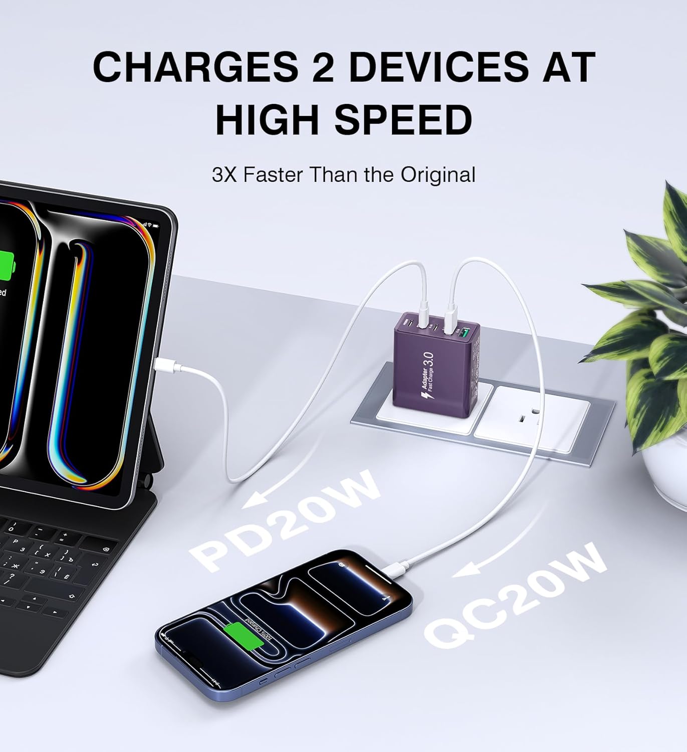 [2Pack] 60W USB C Plug,5-Port Fast Charger Block PD+QC Cube Wall Charging Box Brick for iPhone