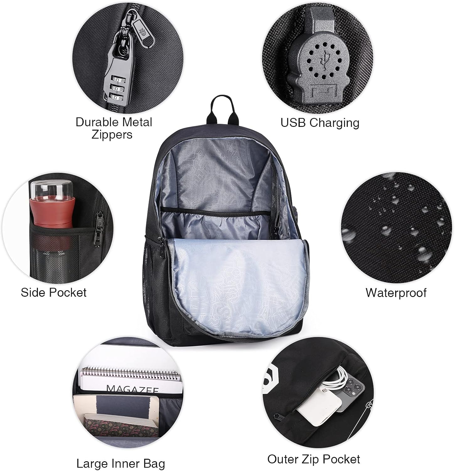 Skateboard Anime Luminous School Backpack with USB Charging Port, Anti Theft Lock, Sling Bag &