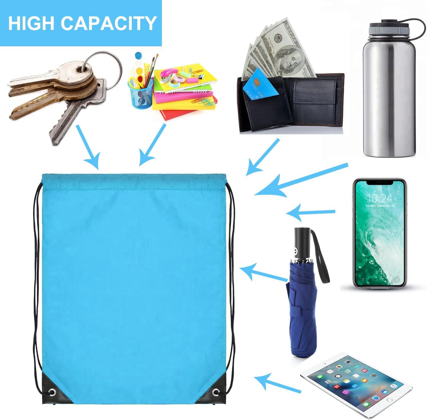 60PCS Drawstring Backpack,Drawstring Bags,Sport Bag Bulk Gym Cinch Bag Sack for Women Men Outdoor Sports,12 Colors (60 PCS)