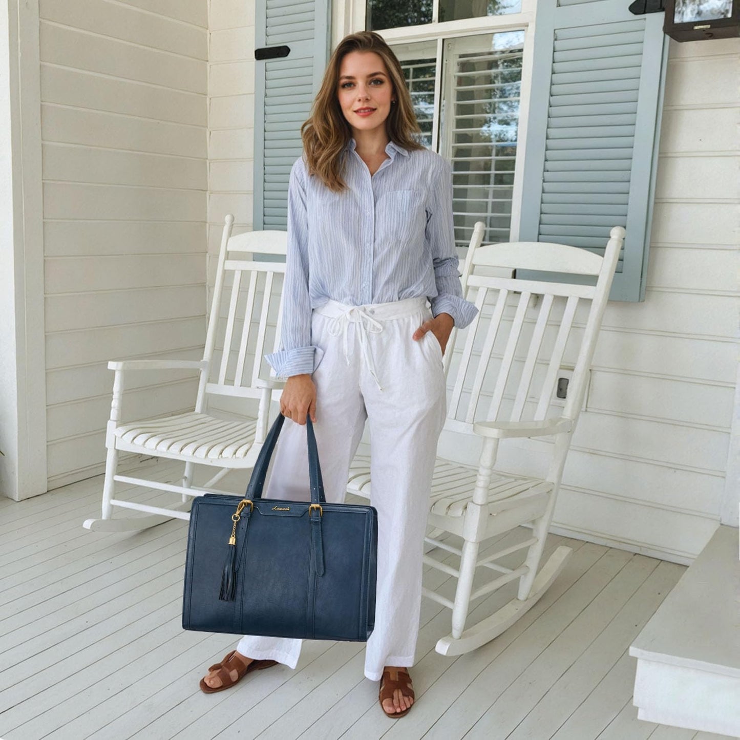 LOVEVOOK Laptop Bag for Women Vintage Leather Work Tote 15.6 inch Large Capacity Computer bag with Clutch Purse for Office, Travel, Casual