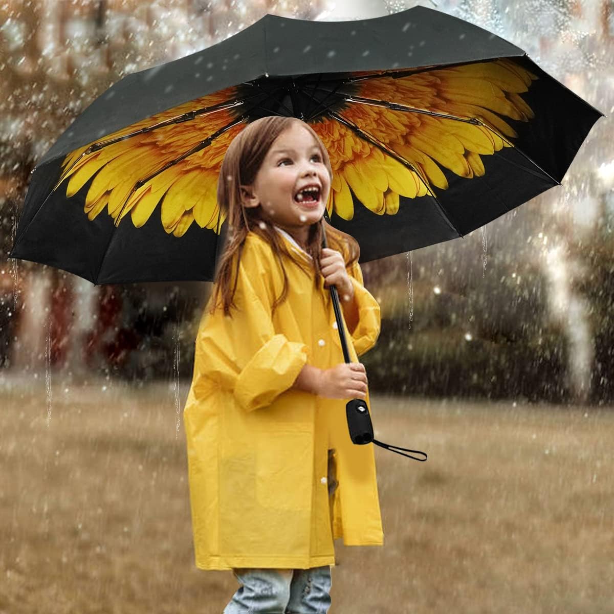 LLanxiry Compact Travel Umbrella, Windproof UV Protection Mini Folding Umbrellas for Rain Small Portable Umbrella for Travel Outdoor Use