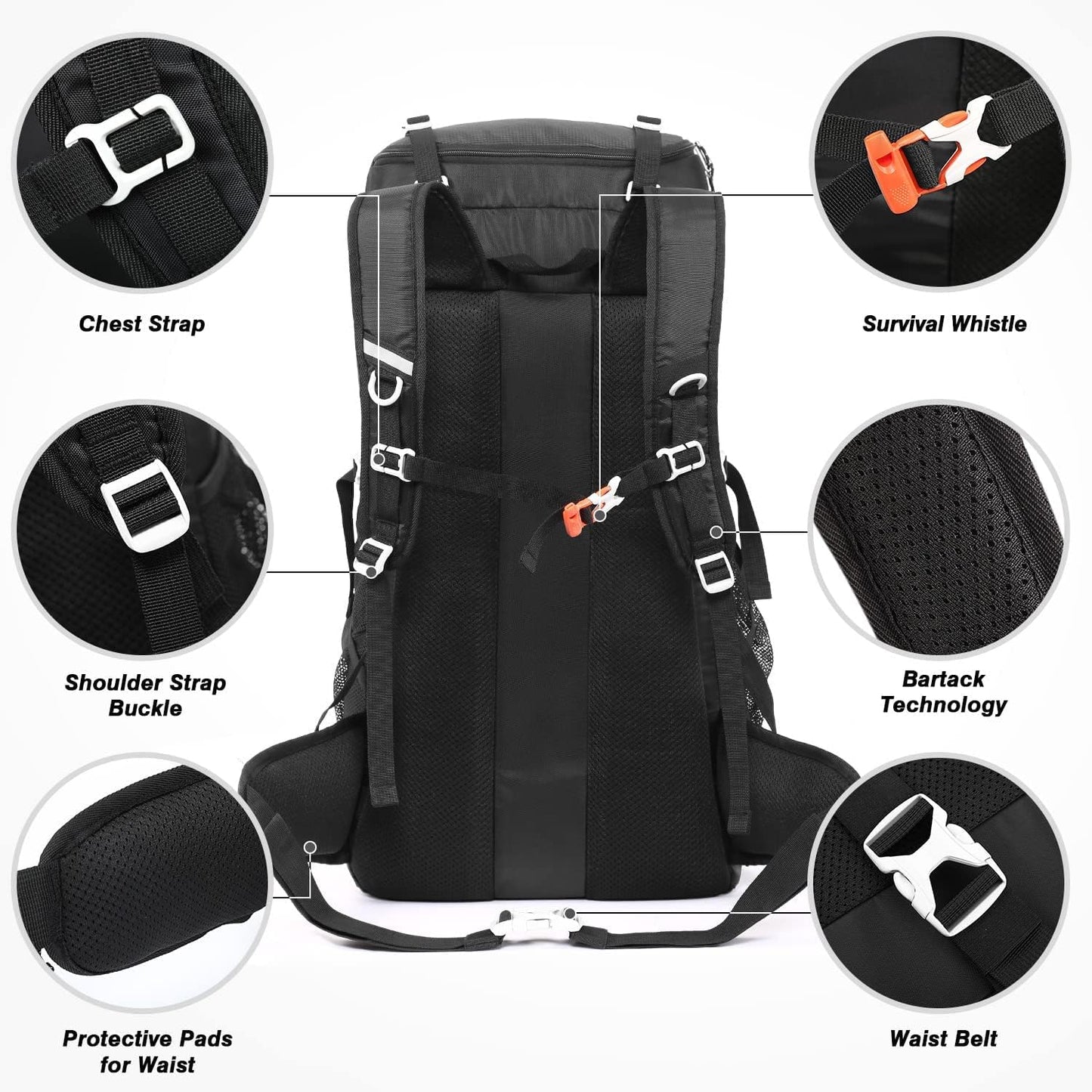 HOMIEE 50L Hiking Backpack Travel Bag Waterproof Camping Rucksack with Rain Cover Lightweight Backpacking Backpack