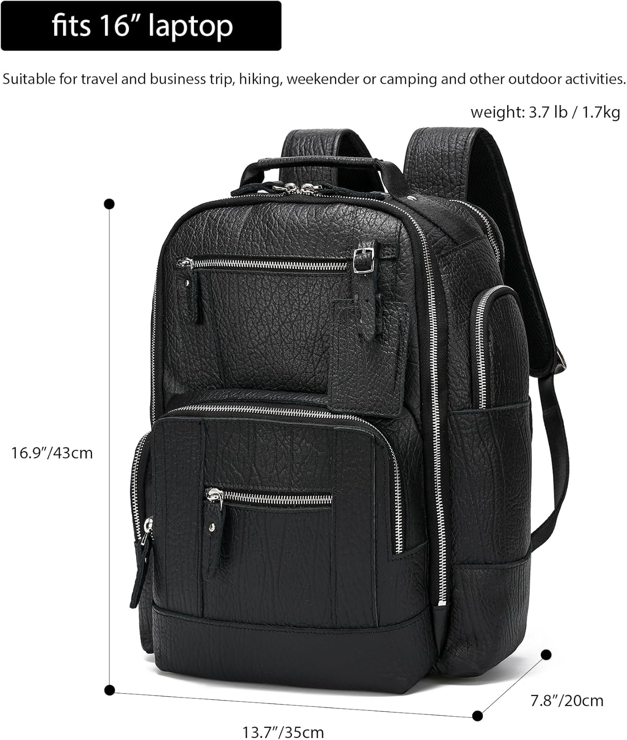 LANNSYNE Vintage Genuine Leather Backpack for men, 15.6" Laptop Backpack Travel Camping 24L Rucksack