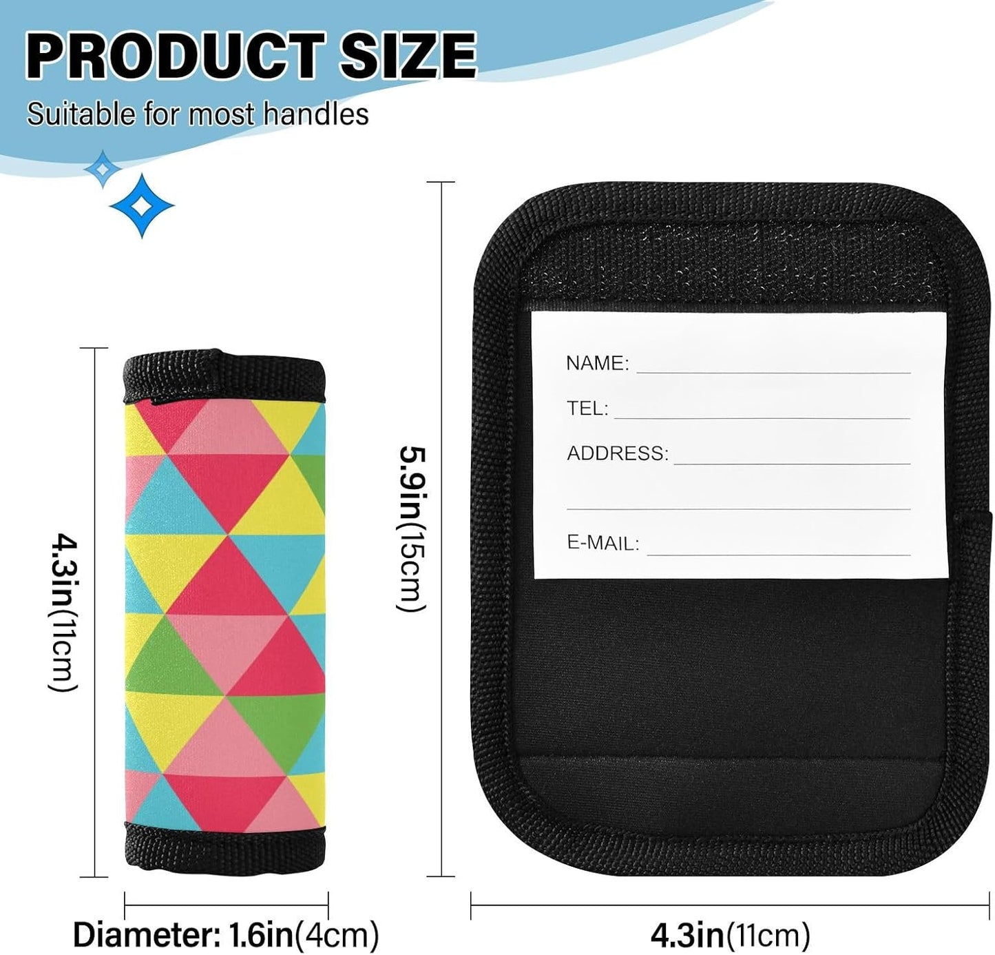 4 PC Luggage Handle Wrap Luggage Handle Covers Tags for Suitcase Bags Travel Luggage Handle Identifier Gripper Colorful Triangle