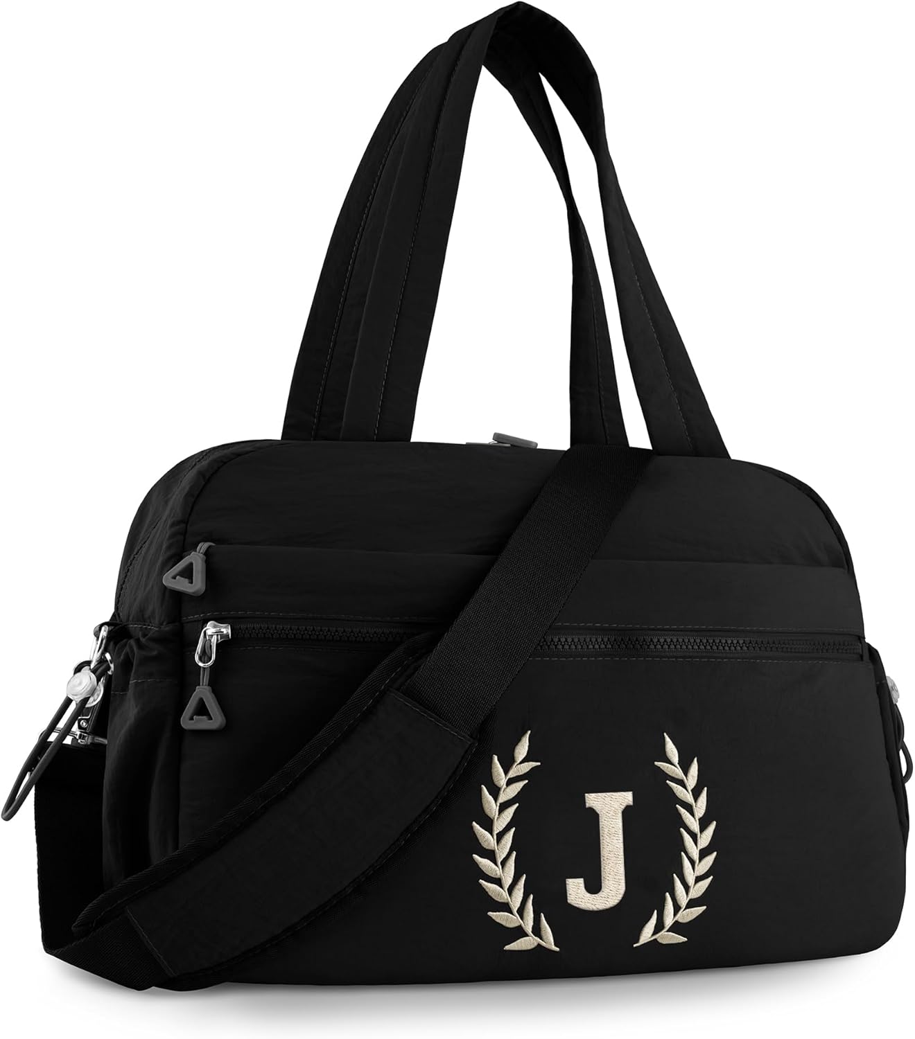Gym Duffle Bag for Women – Embroidered Custom Initial Sports Bag for Men – Personalized Travel & Workout Duffel with Luggage Sleeve – Thoughtful Gift for Mom, Girl, Daughter, Mother (Black, J)