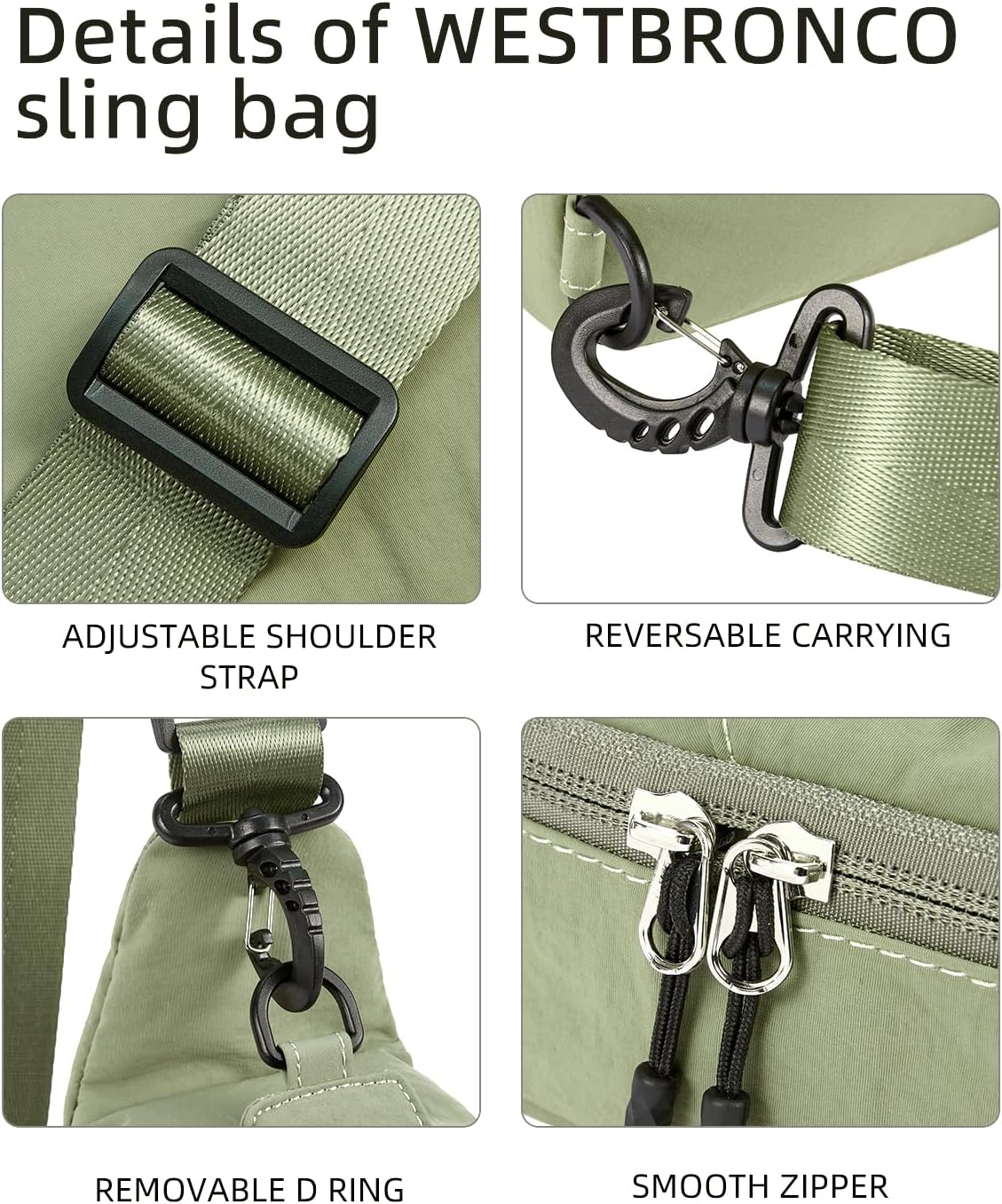 WESTBRONCO Small Sling Bag for Women Nylon Crossbody Sling Backpck Lightweight for Travel Casual Daily