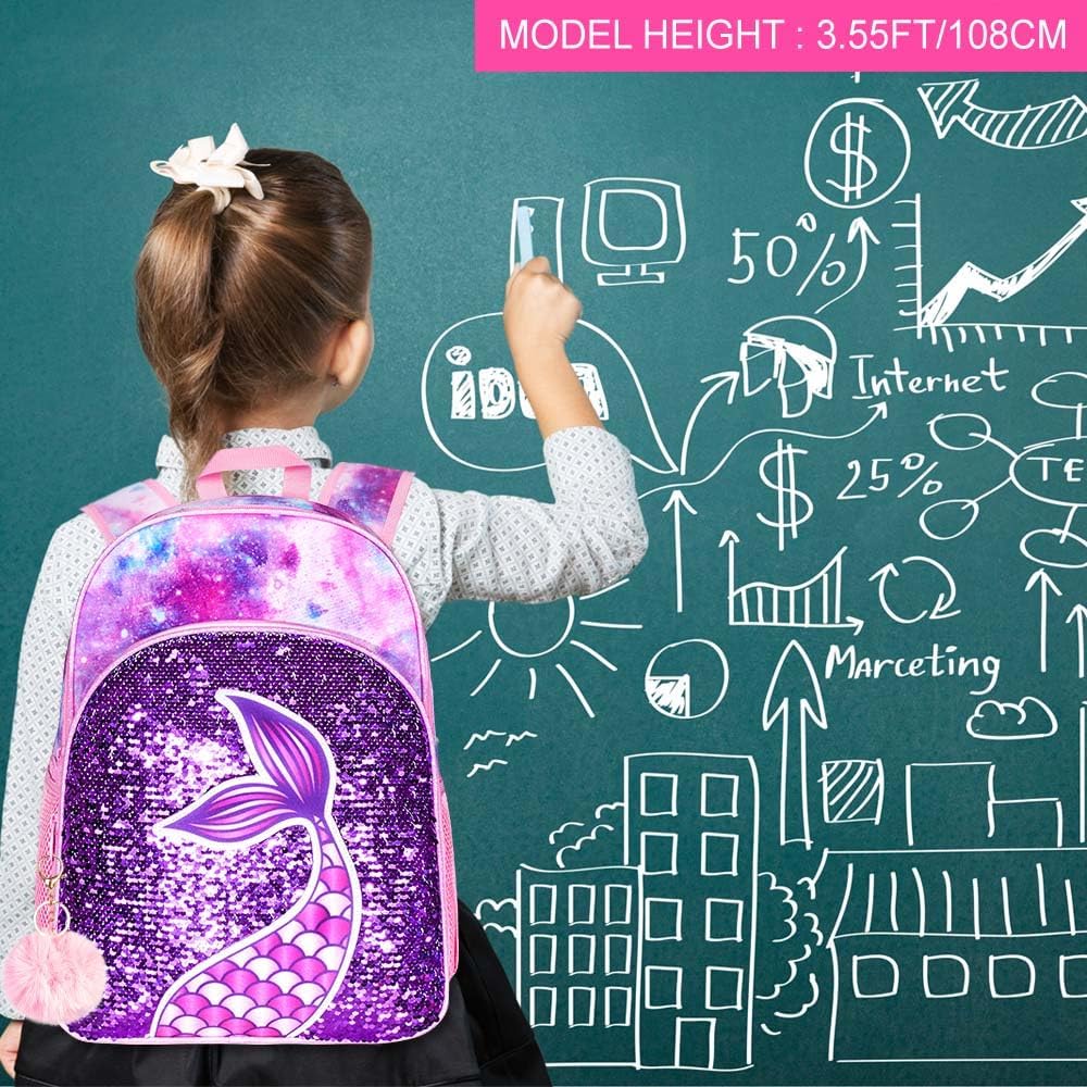 3PCS Kids Backpacks for Girls, 16" Little Kid Preschool School Bookbag and Lunch Box - Unicorn/Mermaid/Flamingo