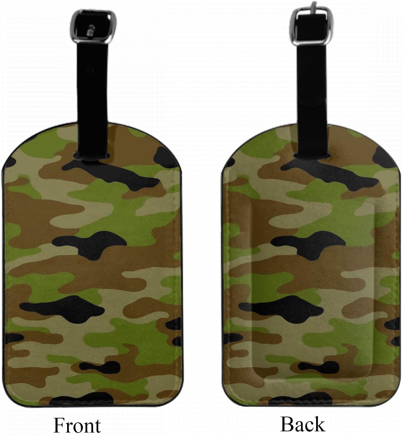 Camouflage Pattern Leather Luggage ID Tag Hunting Green Brown Graphic Baggage Tags with Full Privacy Cover for Travel Bag Suitcase Set, 1 Pack