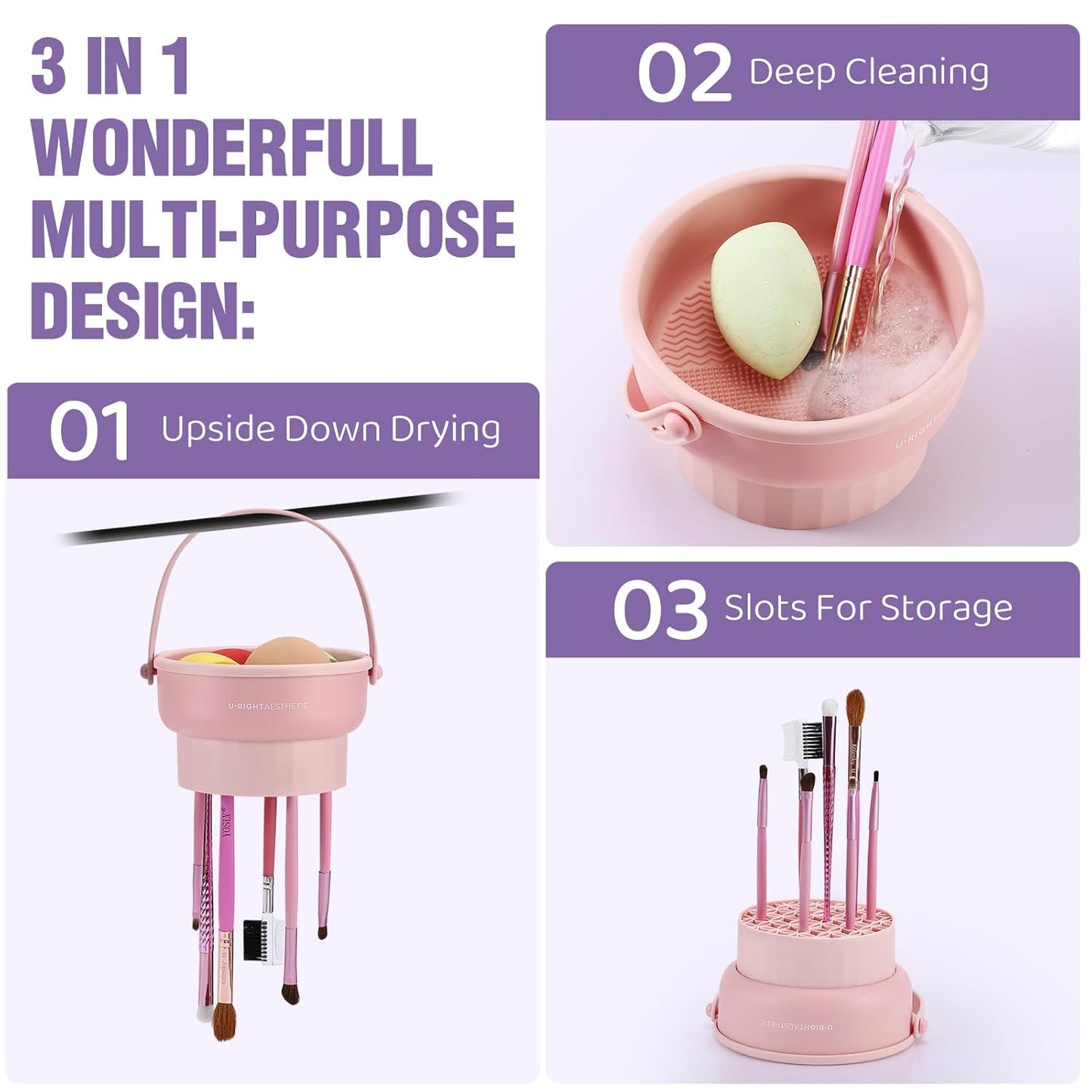 Makeup Brush Cleaner Mat 3 in 1 Silicone Makeup Brush Cleaner Bowl Cosmetic Brushes Cleaning Tool