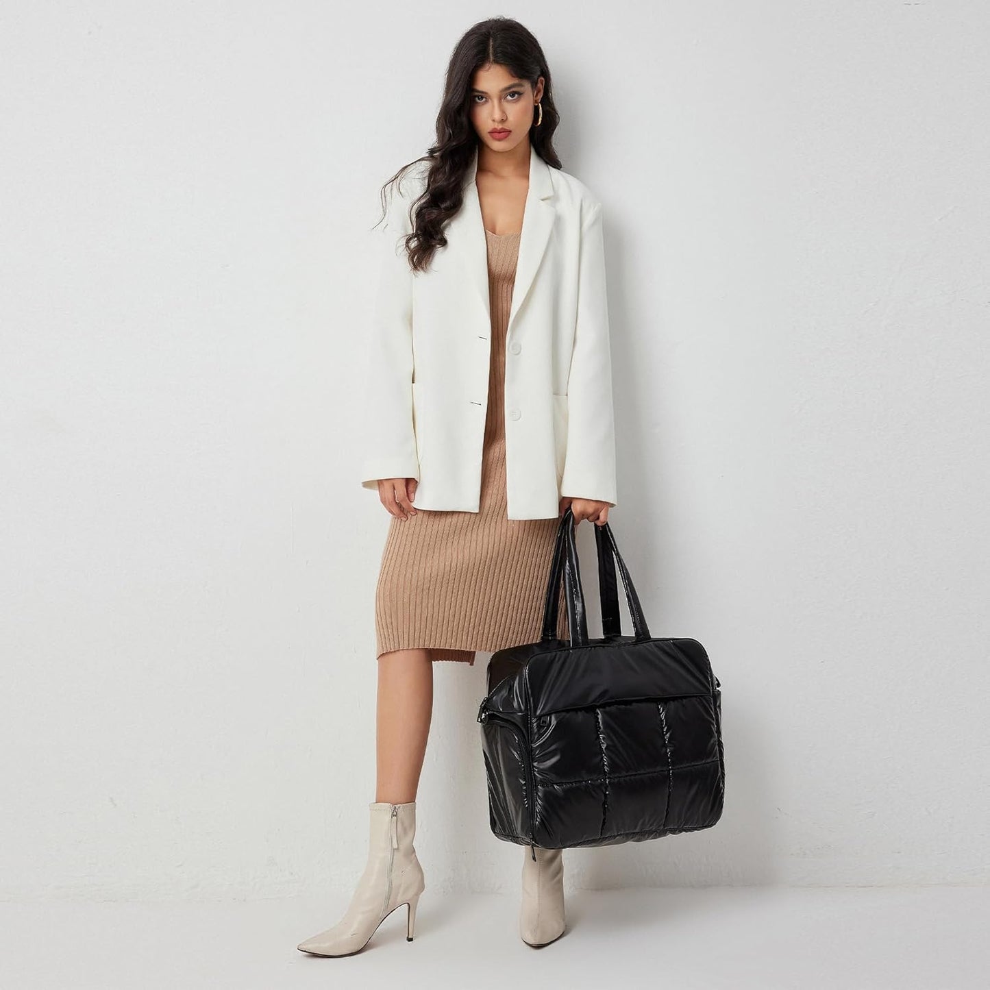 Weekender Fluffy Bag Quilted Nylon Puffer Tote Bag Personal Item Bag for Airlines Overnight Bag Gym Bag