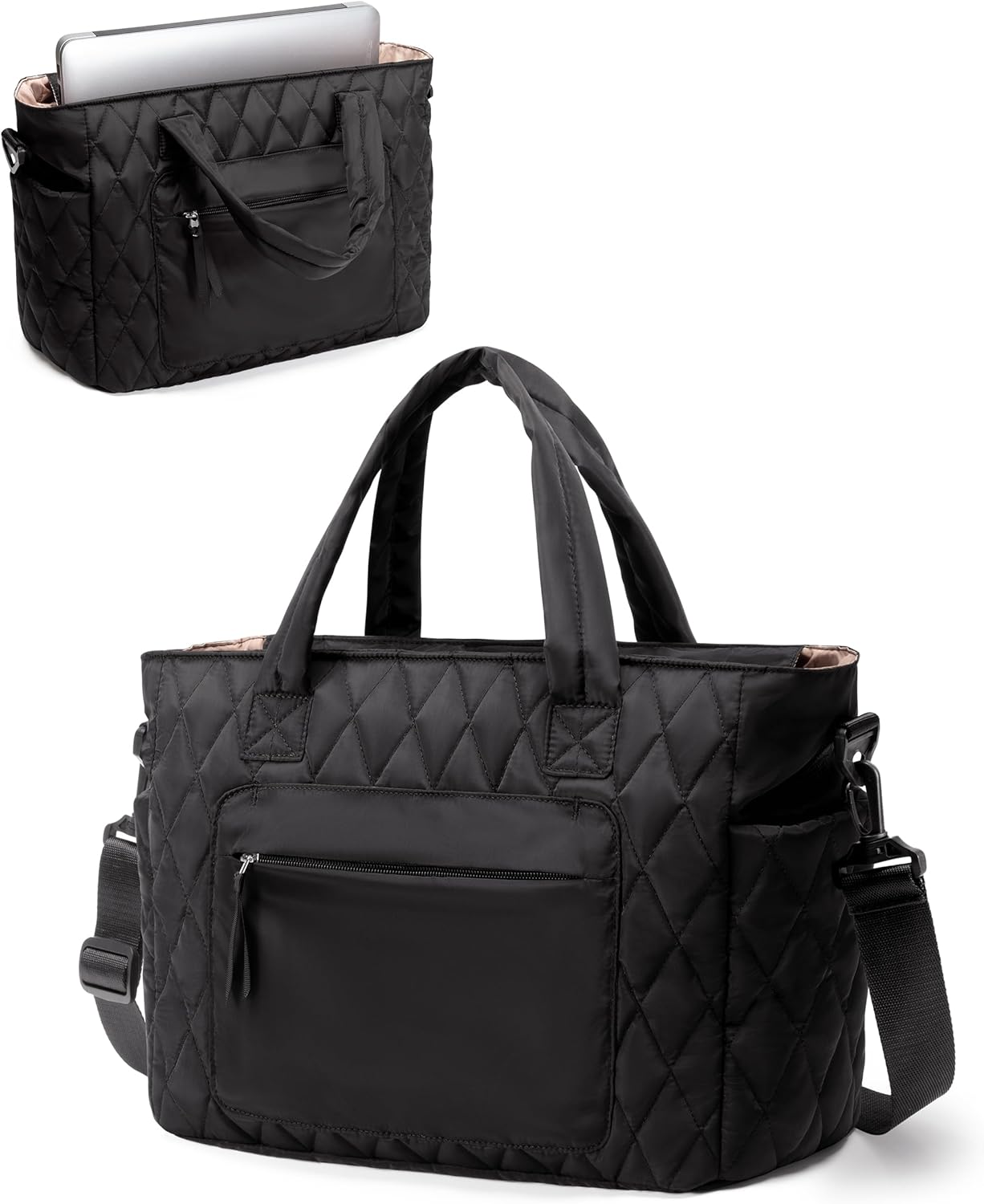 Tote Bag for Women - Puffer Work Tote with Laptop Compartment, Quilted College Shoulder Bag with Zipper for Work
