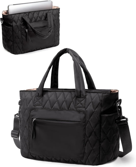 Tote Bag for Women - Puffer Work Tote with Laptop Compartment, Quilted College Shoulder Bag with Zipper for Work