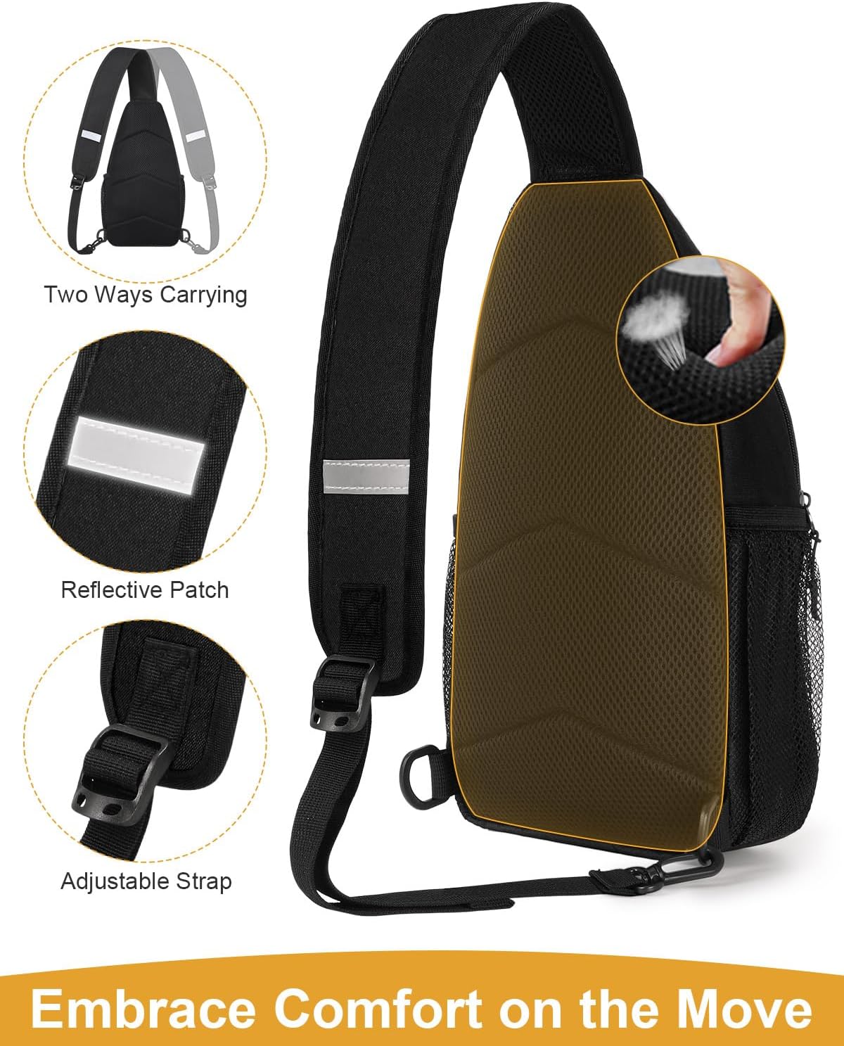 Crossbody Bags for Women Man, Waterproof Sling Bag Backpack Trendy Casual Cross Body Bags with Convertible Shoulder Strap Chest Bag for Camping Hiking Travel Essentials (Black, Medium)