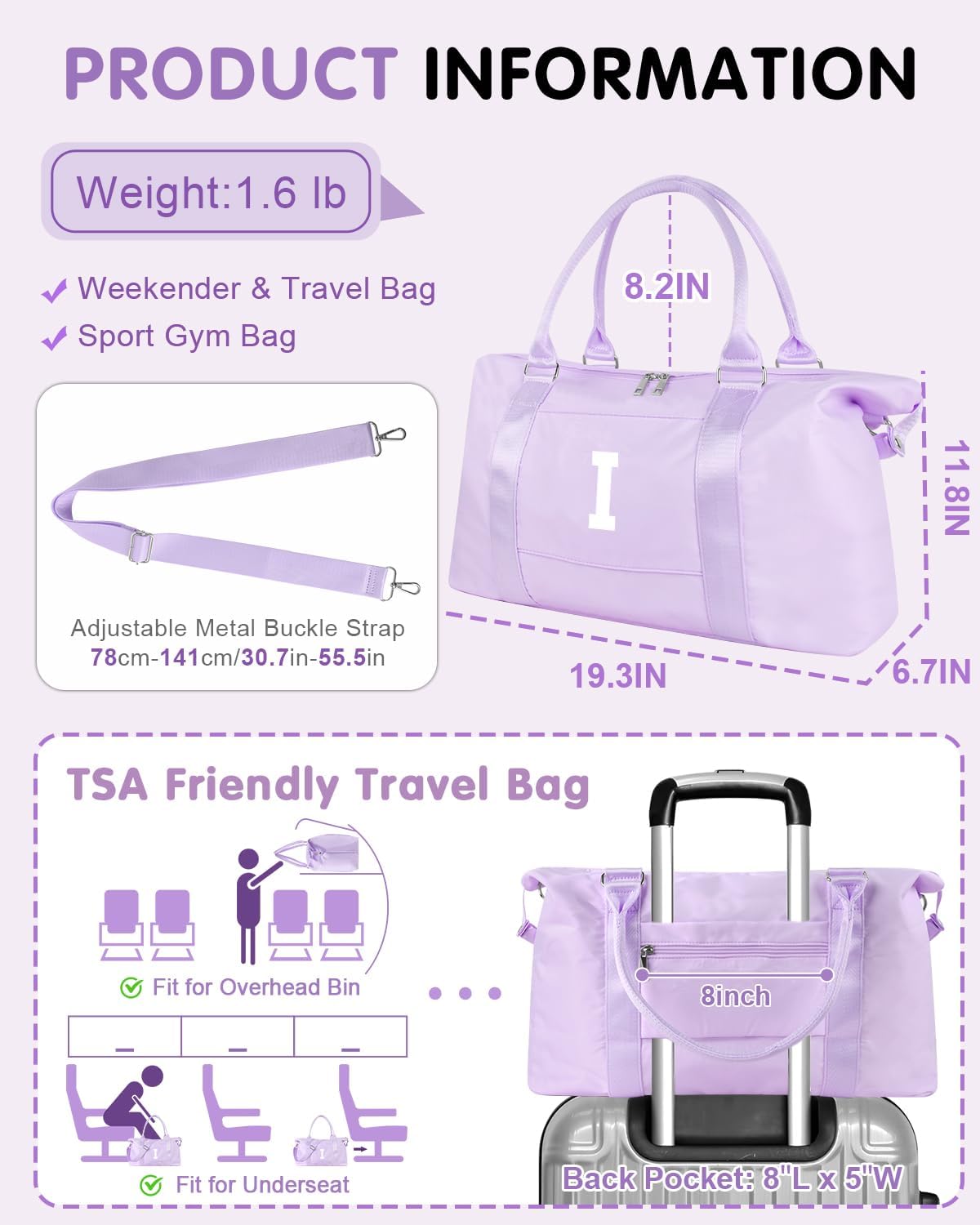 Daughter Niece Gifts for Teen Girl Kids, Initial Travel Duffel Bag Sports Gym Bag Personalized