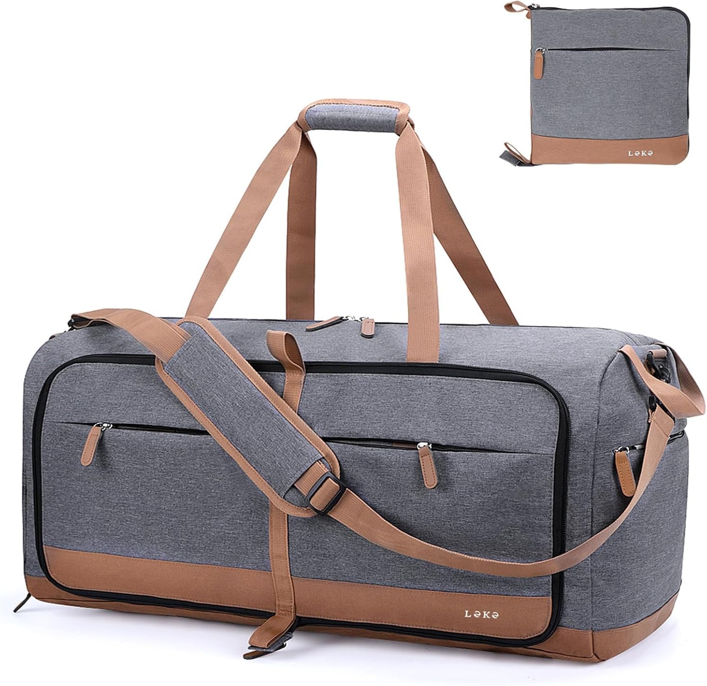 Lekesky Foldable Travel Duffel Bag for Women, 80L Large Duffle Bag with Separate Shoes Compartments