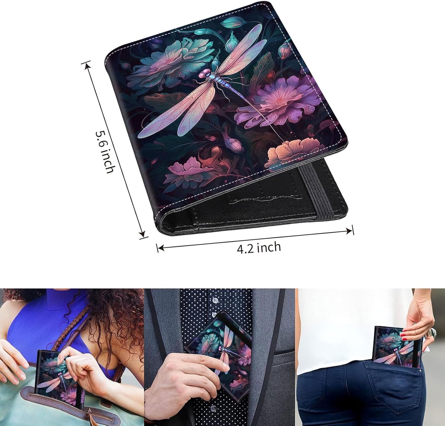 Passport Holder Cover Wallet Travel Essentials RFID Blocking Case Leather Passport Cover Wallet Vaccine Card Slot Organizer for Men Women, Dragonfly