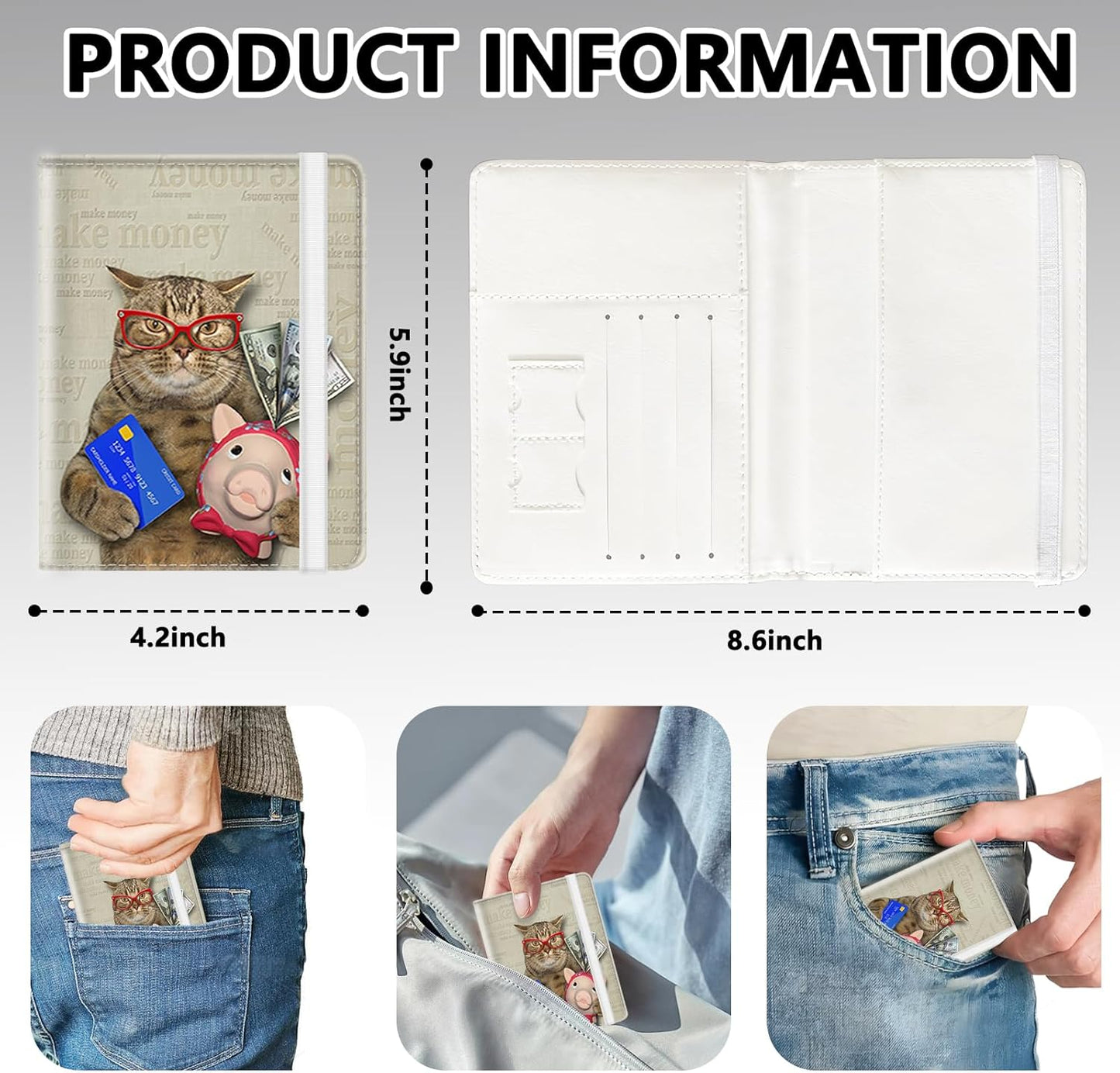 Passport Holder for Travel, Cute Passport Cover for Women Men, Waterproof PU Leather Rfid Blocking Passport Wallet with Credit Card Case for Travel Family, Boys Girls Travel Essentials